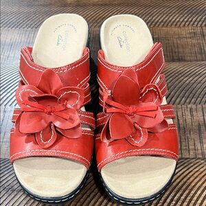 Clarks Red Floral Slide Sandals
